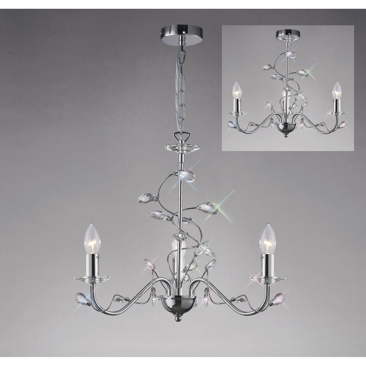 Elegant Willow Chrome Crystal Pendant Light Fixture - 3 Light Design