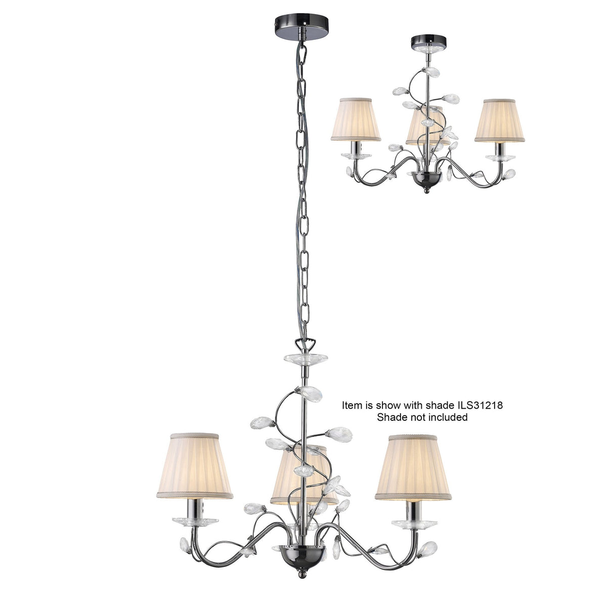 Elegant Willow Chrome Crystal Pendant Light Fixture - 3 Light Design