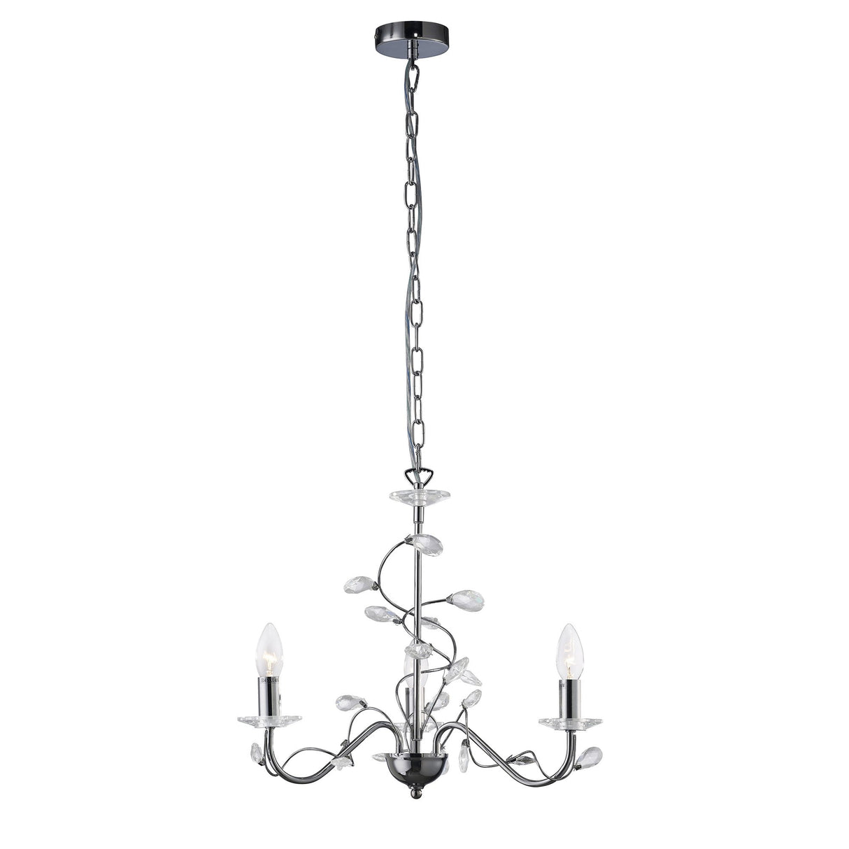 Elegant Willow Chrome Crystal Pendant Light Fixture - 3 Light Design