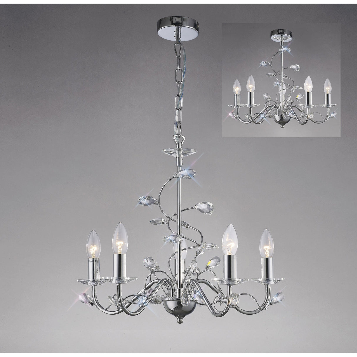 Willow Elegance Pendant Light with Polished Chrome and Crystal Accents