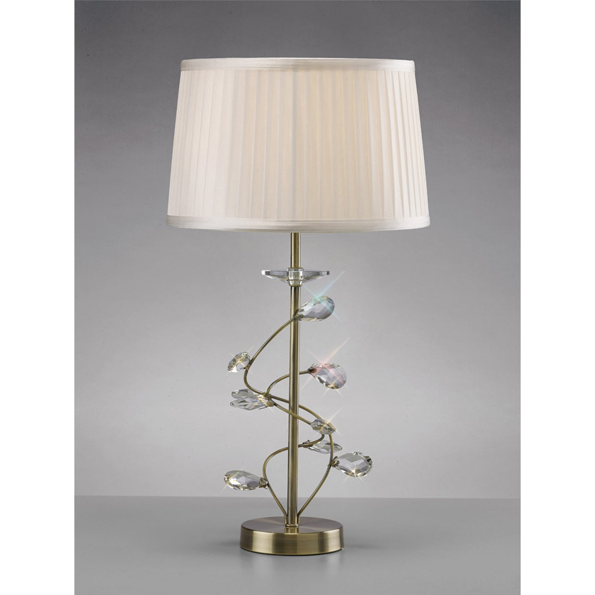 Willow Antique Brass Table Lamp with Clear Crystal Accents and White Shade