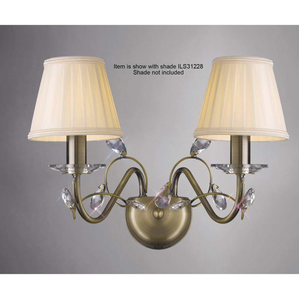 Willow Antique Brass & Crystal Double Light Wall Fixture Without Shade