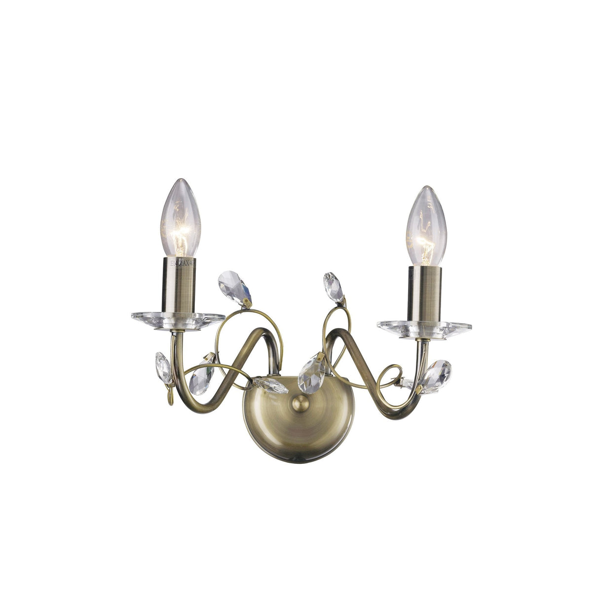 Willow Antique Brass & Crystal Double Light Wall Fixture Without Shade