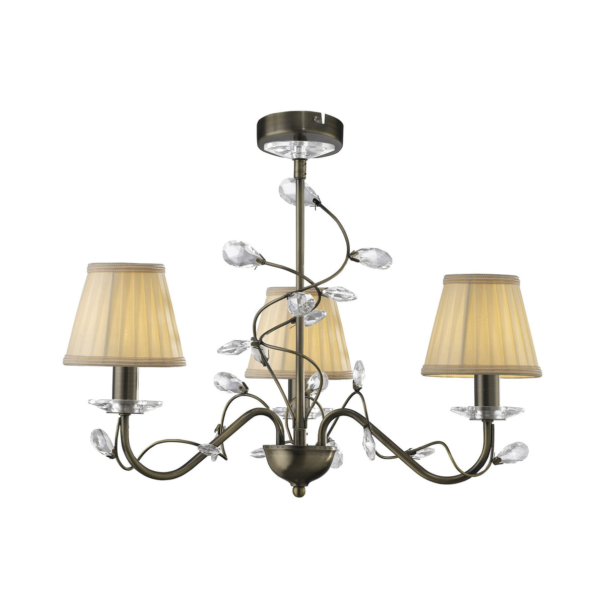 Antique Brass Willow Pendant Light with Clear Crystal Accents