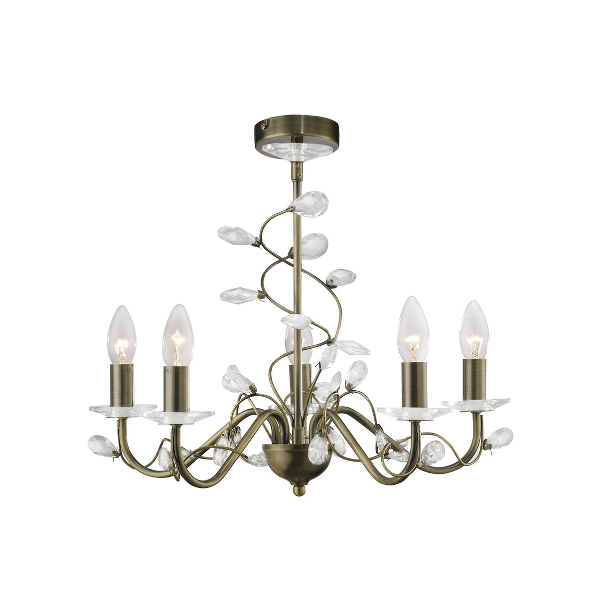 Willow Pendant Light - 5 Light Antique Brass and Crystal Design