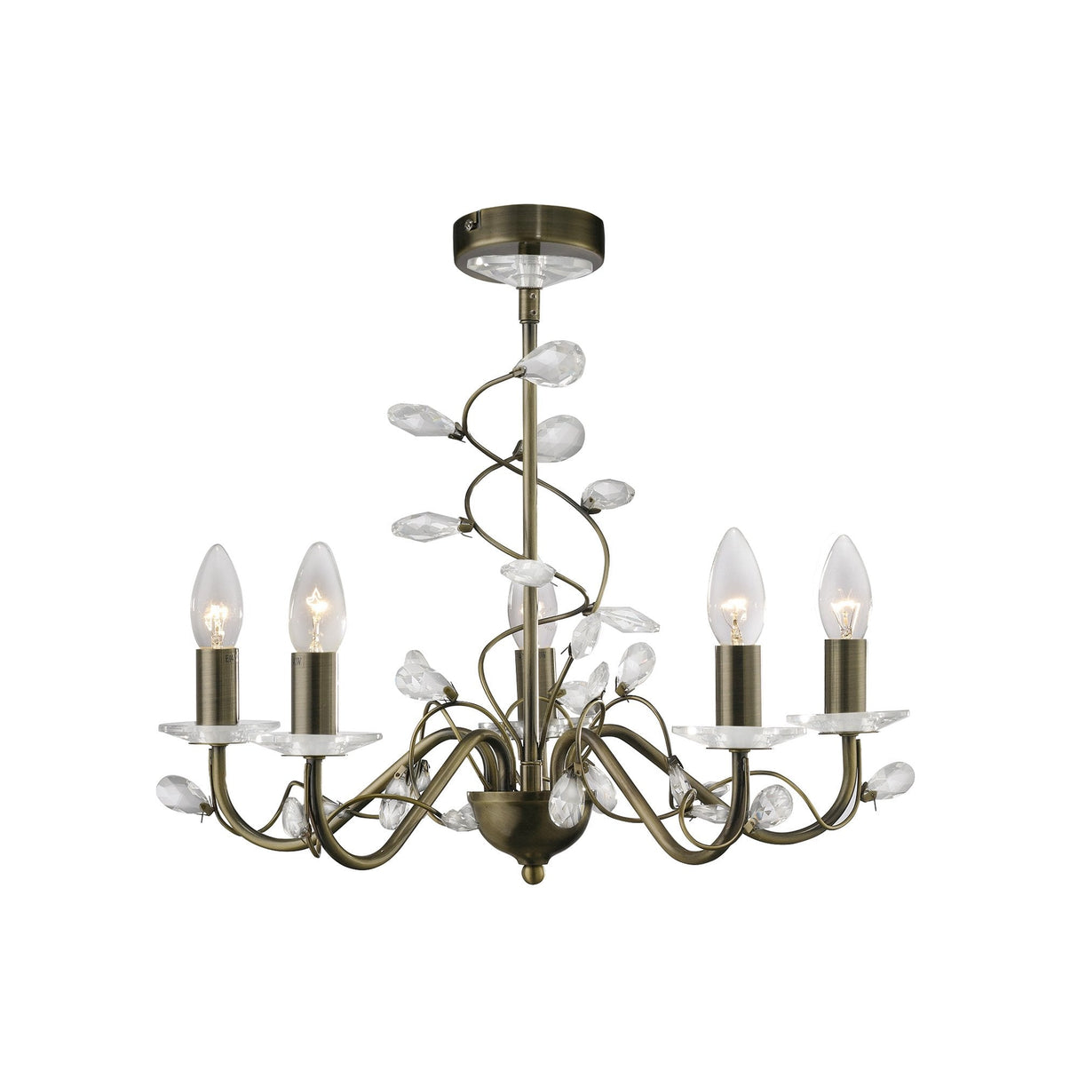 Willow Pendant Light - 5 Light Antique Brass and Crystal Design