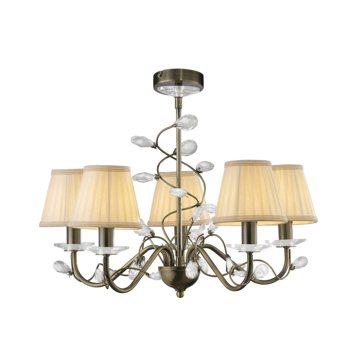 Willow Pendant Light - 5 Light Antique Brass and Crystal Design