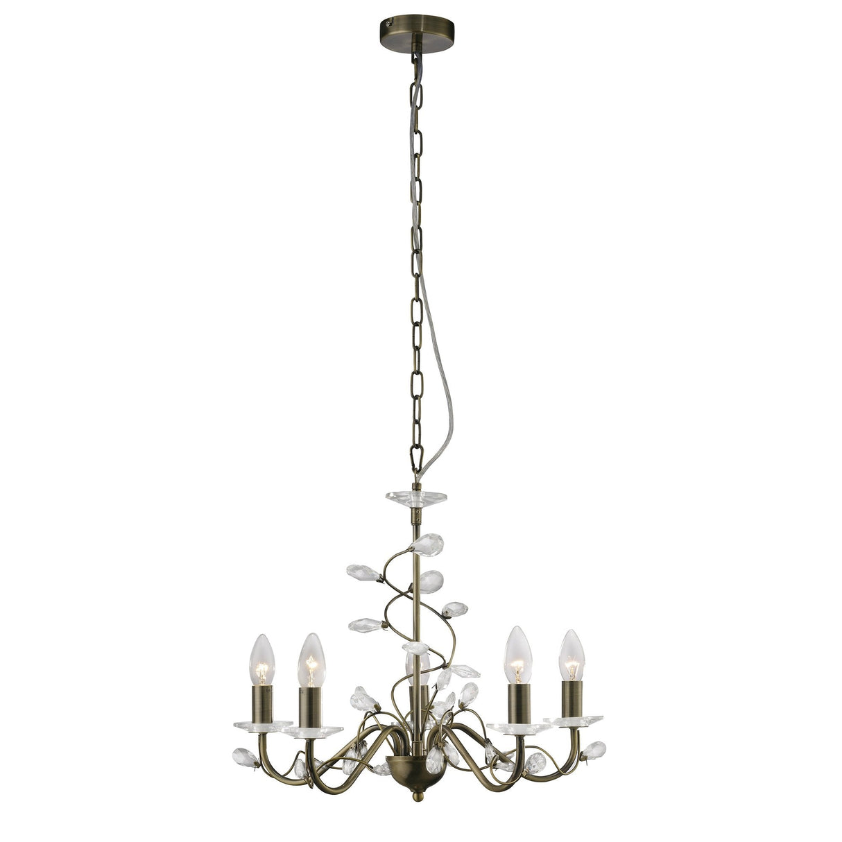 Willow Pendant Light - 5 Light Antique Brass and Crystal Design