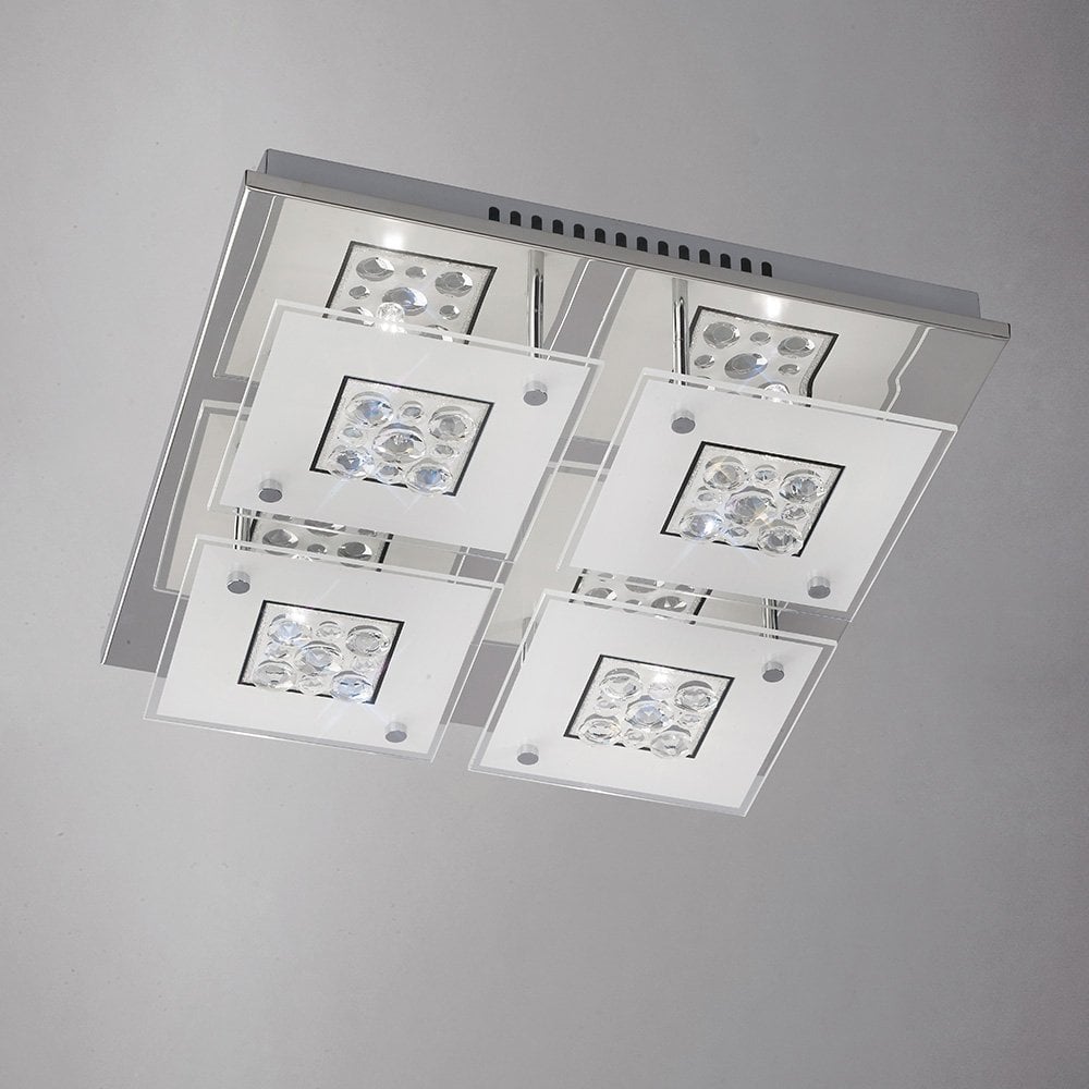 Celestial Quad Light Fixture in Polished Chrome with Crystal Glass Design