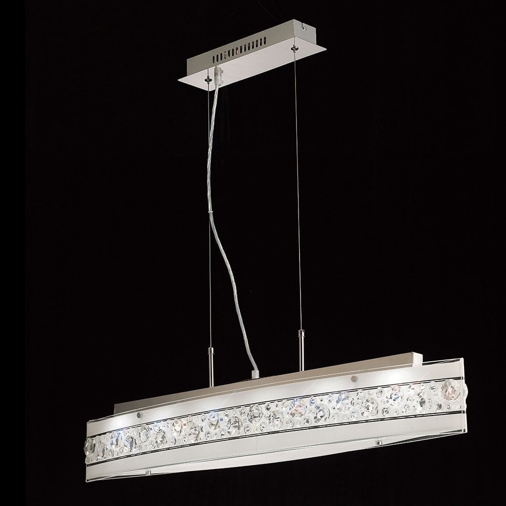 Galactic Elegance Bar: 5 Light Pendant in Polished Chrome with Crystal Accents