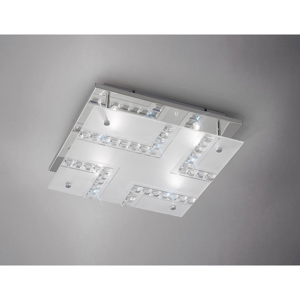 Starlet Ceiling Square 4-Light Fixture with Polished Chrome and Crystal Detailing