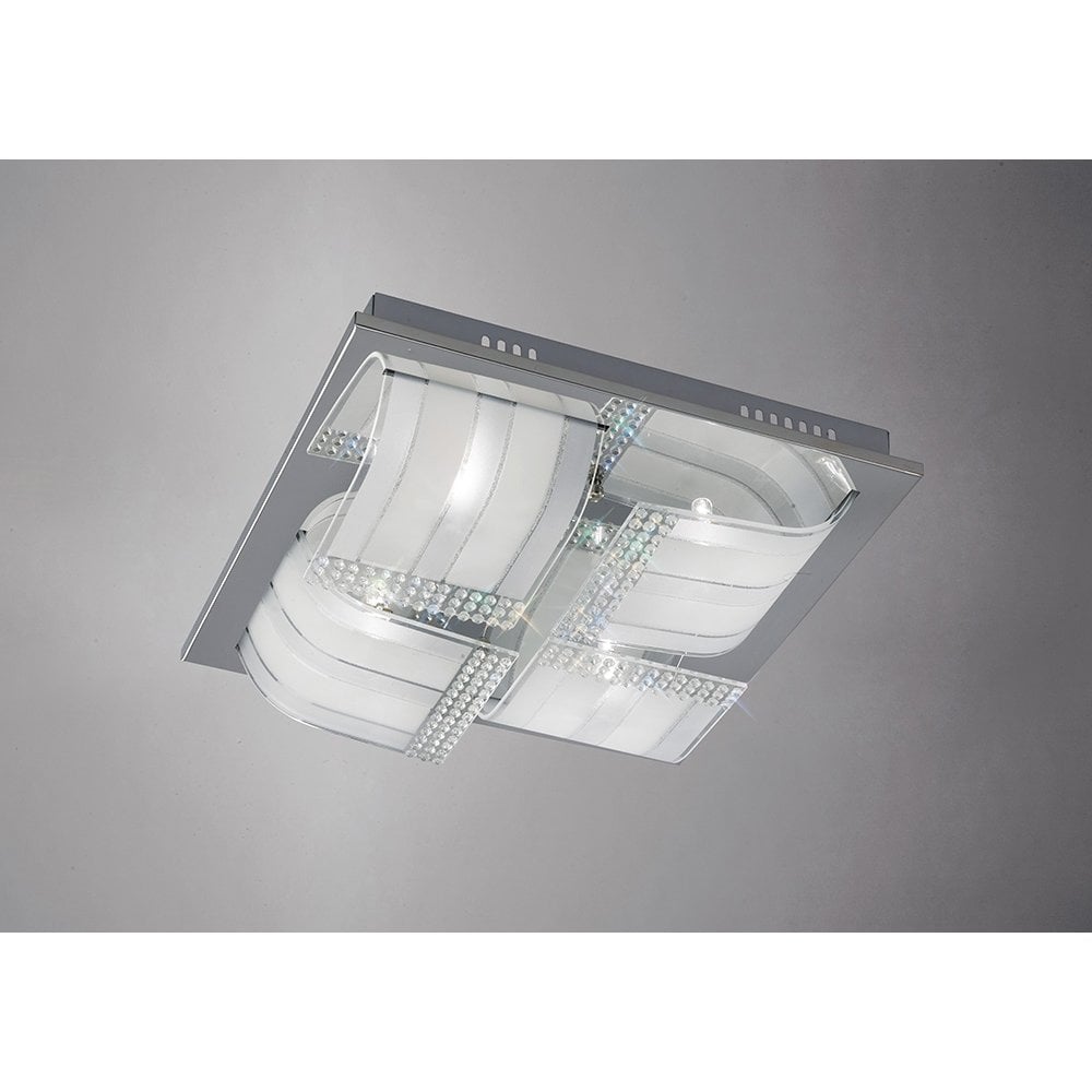 Charis Large 4-Light Ceiling Fixture in Polished Chrome with Glass and Crystal Design