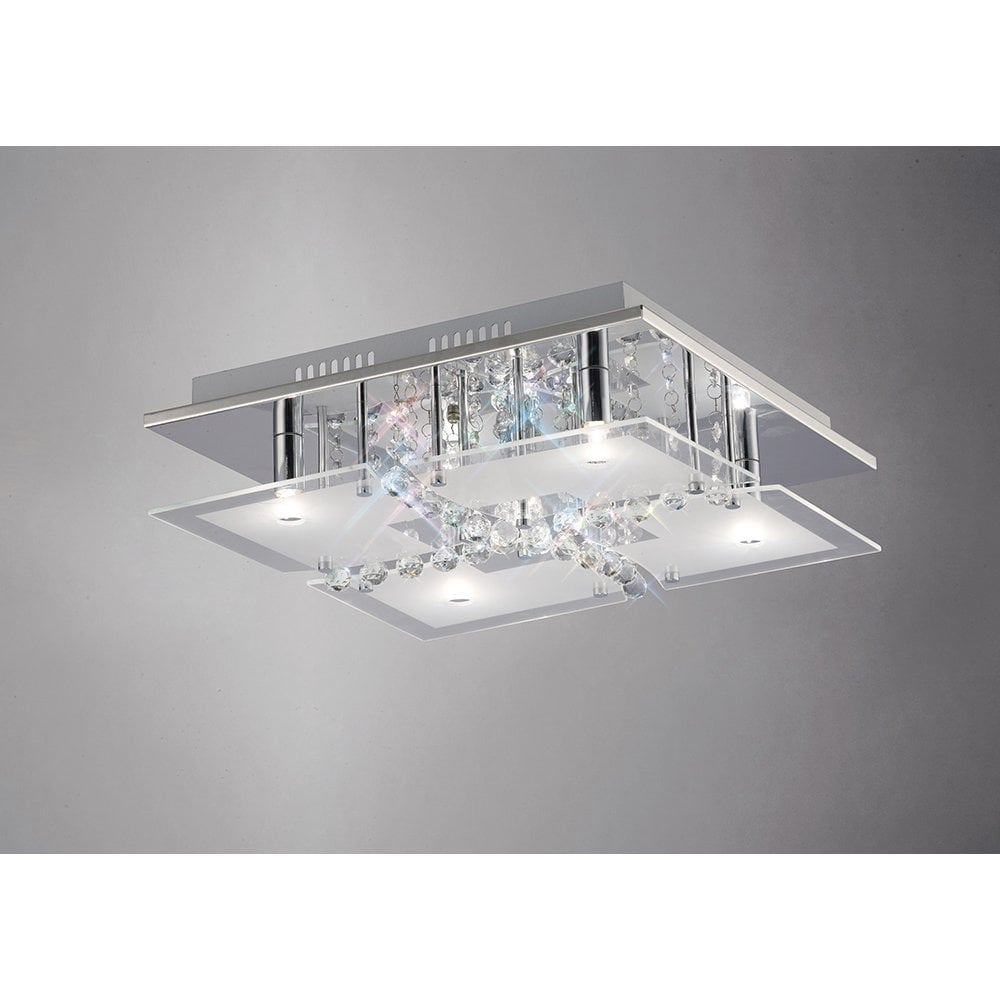 Chisora 5-Light Ceiling Fixture in Polished Chrome with Frosted Glass and Crystal Accents