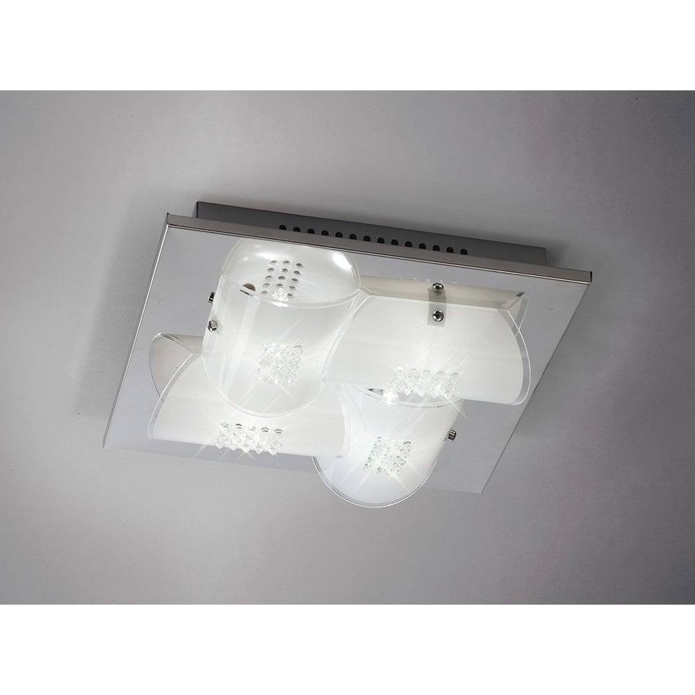 Starlis Modern Crystal Ceiling Light with Polished Chrome and Frosted Glass