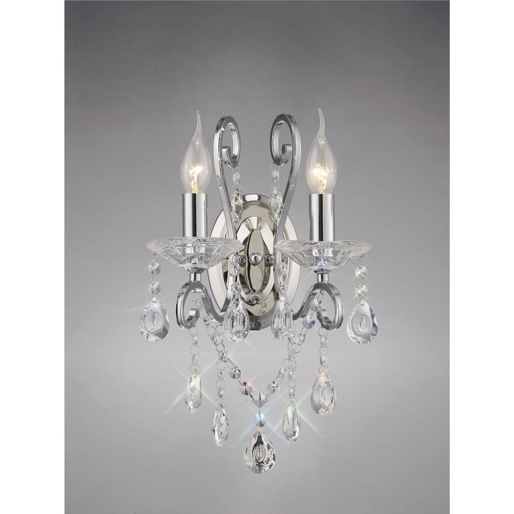 Elegant Vela Dual Light Wall Sconce in Polished Chrome and Crystal