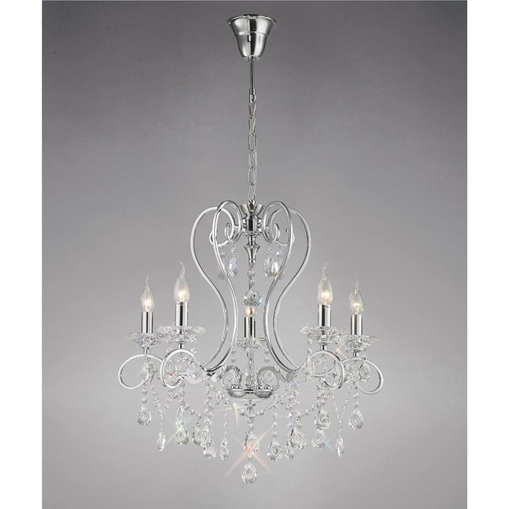 Vela 5-Light Crystal Pendant in Polished Chrome by Cassia Twigue