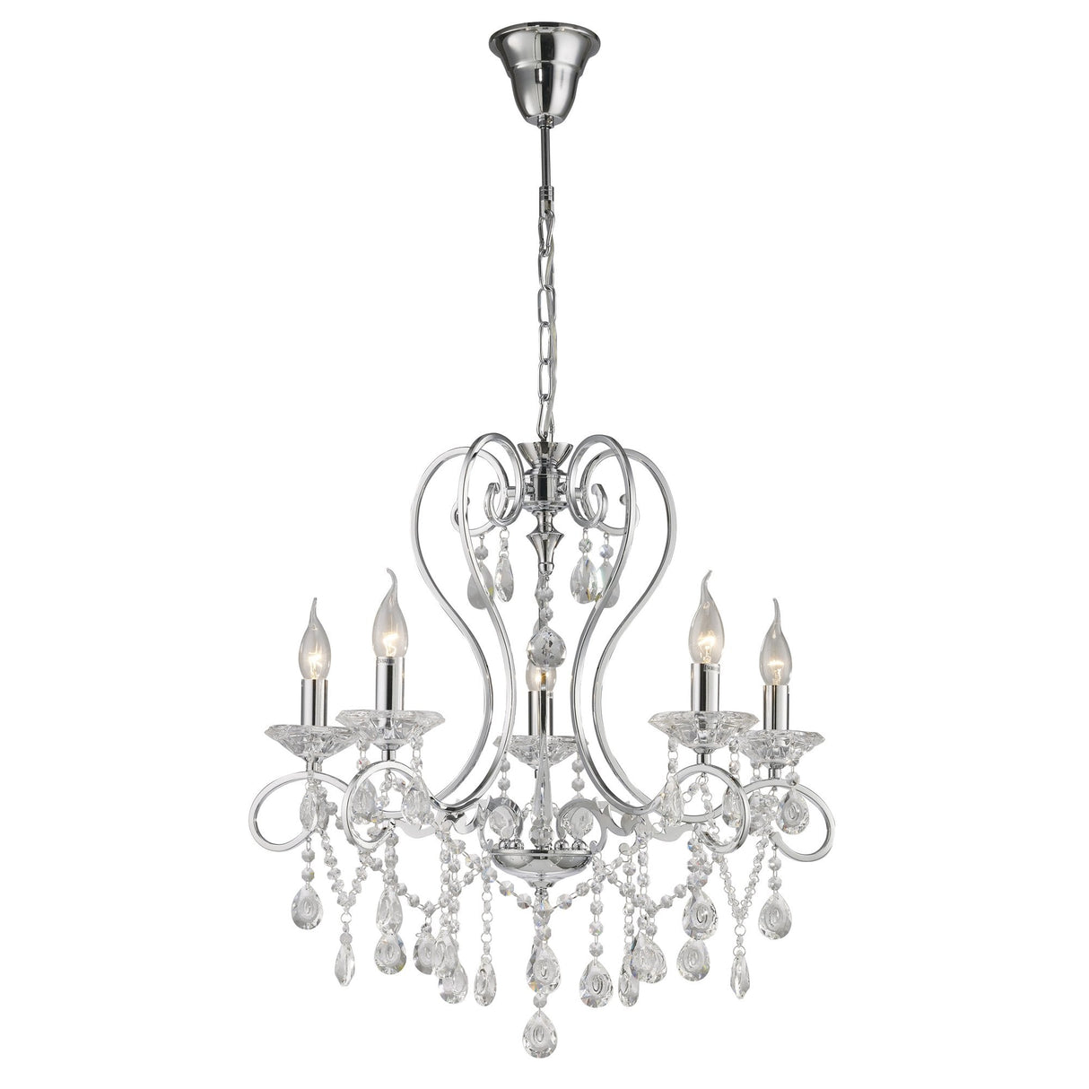 Vela 5-Light Crystal Pendant in Polished Chrome by Cassia Twigue