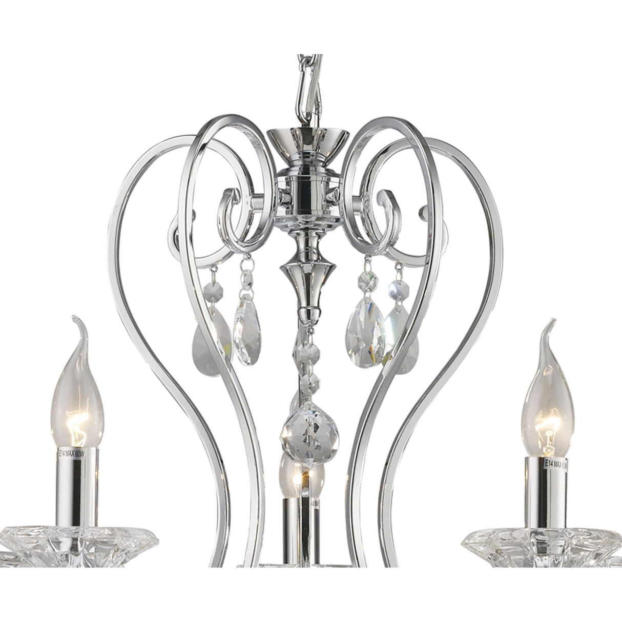 Vela 5-Light Crystal Pendant in Polished Chrome by Cassia Twigue