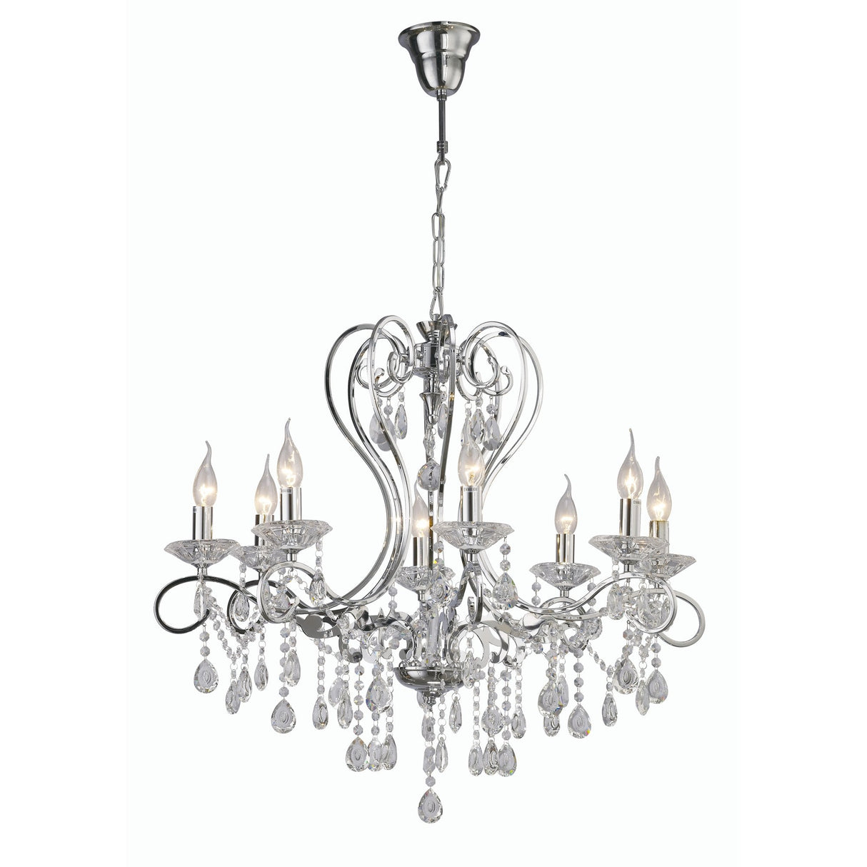 Elegant Vela Pendant Chandelier - 8 Light Polished Chrome with Crystal Detailing