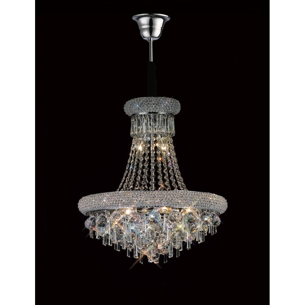 Opulent 9-Light Polished Chrome Pendant with Cascading Crystal Beads
