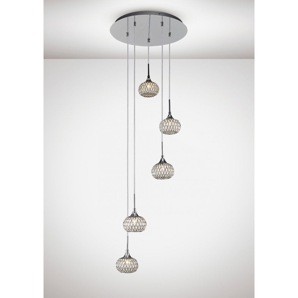 Chelsie 5-Light Round Pendant with Polished Chrome and Clear Glass Design