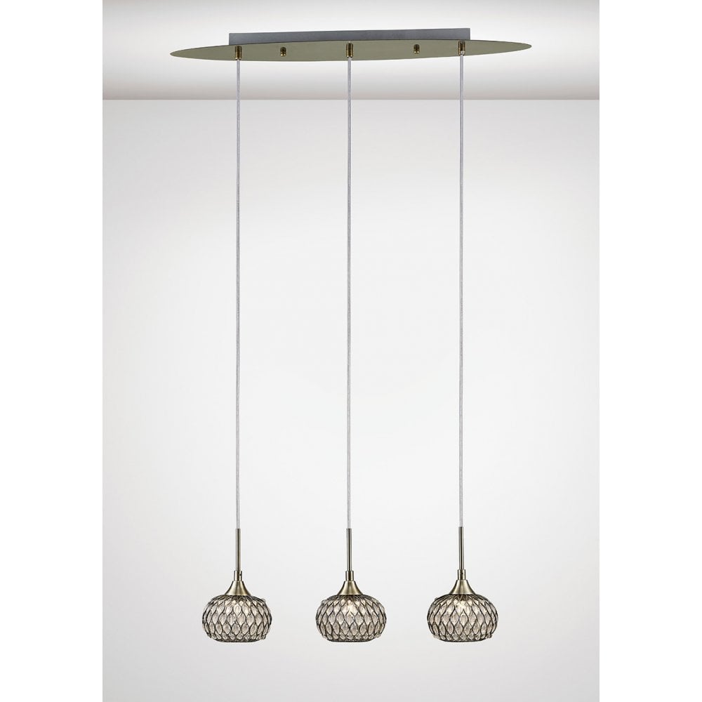 Chelsie Triple Pendant Light in Antique Brass and Clear Glass