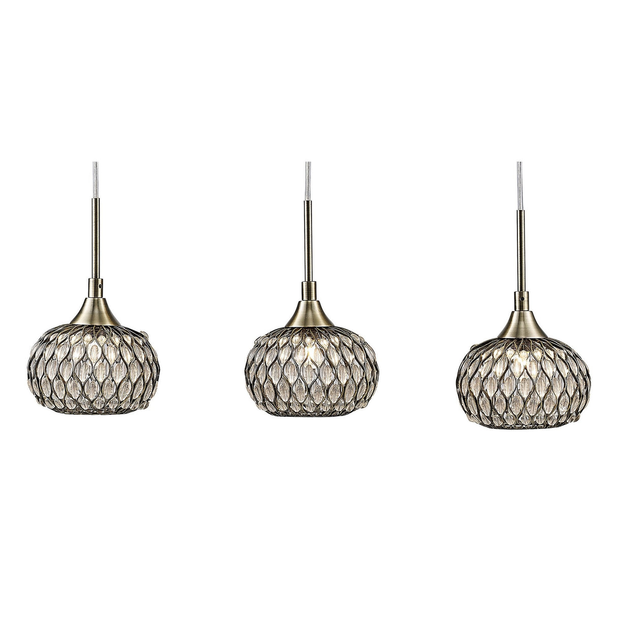 Chelsie Triple Pendant Light in Antique Brass and Clear Glass