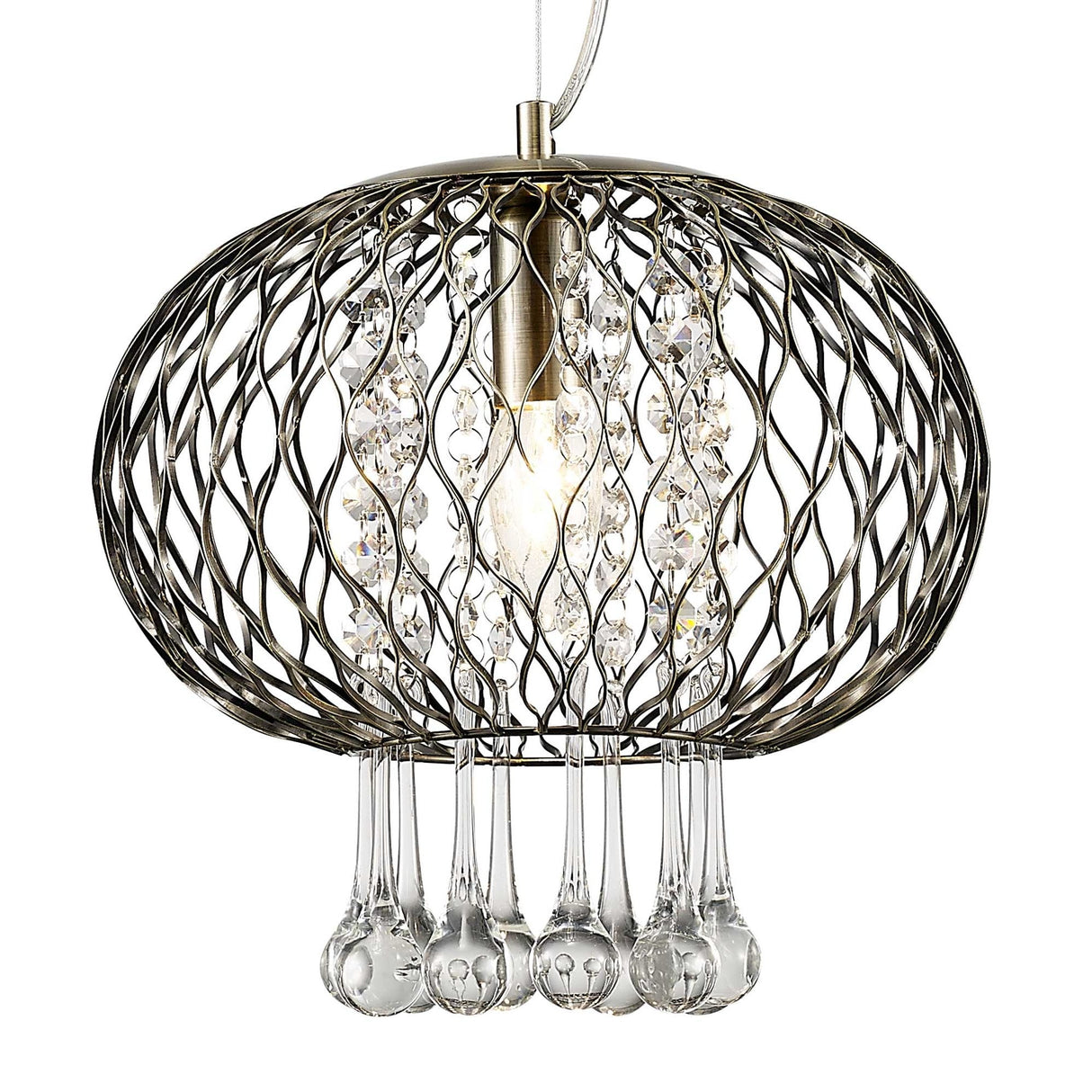 Chelsie Medium Pendant Light in Antique Brass with Clear Glass Shade