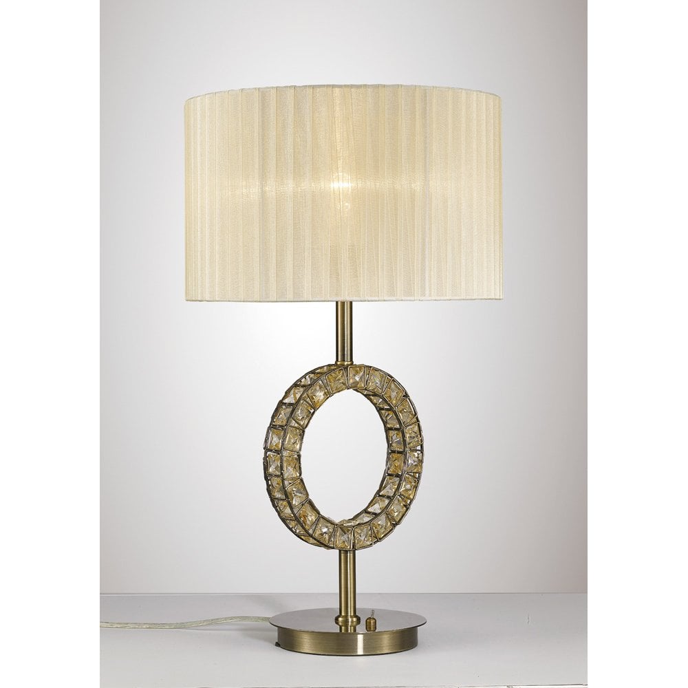 Florence Antique Brass Crystal Table Lamp with Cream Shade - 1 Light