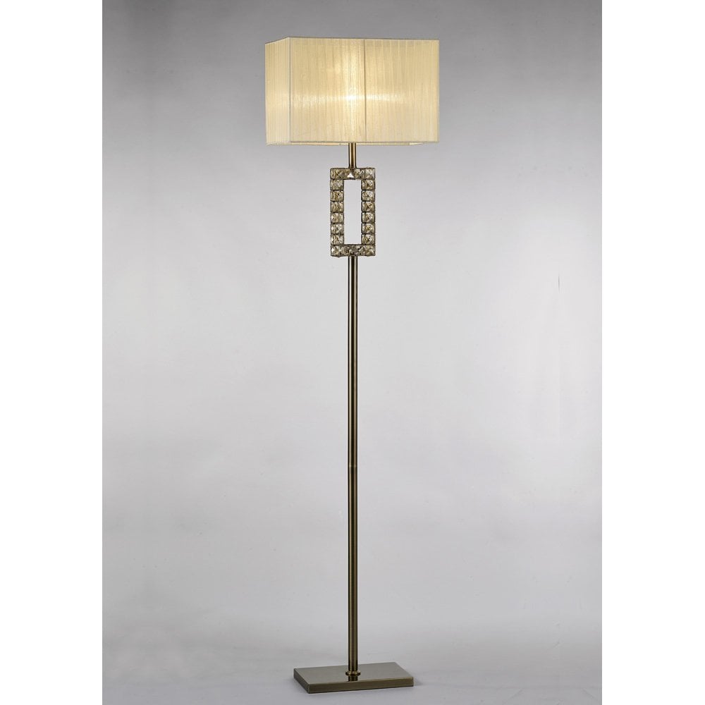 Florence Antique Brass Floor Lamp with Cream Shade and Cognac Crystal Accent