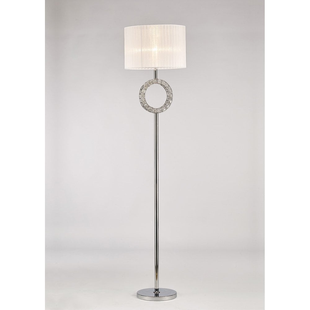 Elegant Florence Round Floor Lamp with White Shade and Polished Chrome/Crystal Accent