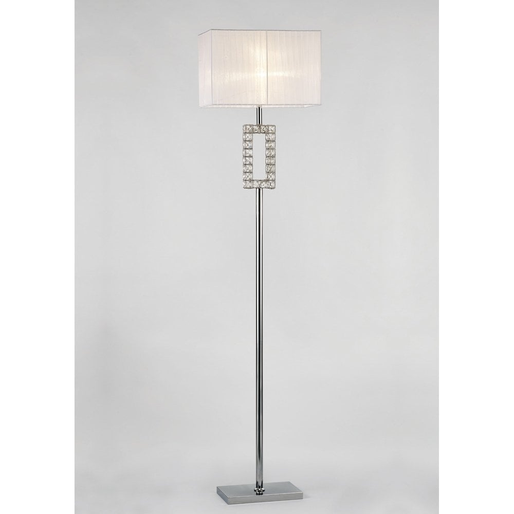 Florence Rectangular Floor Lamp with White Shade and Polished Chrome Crystal Accent