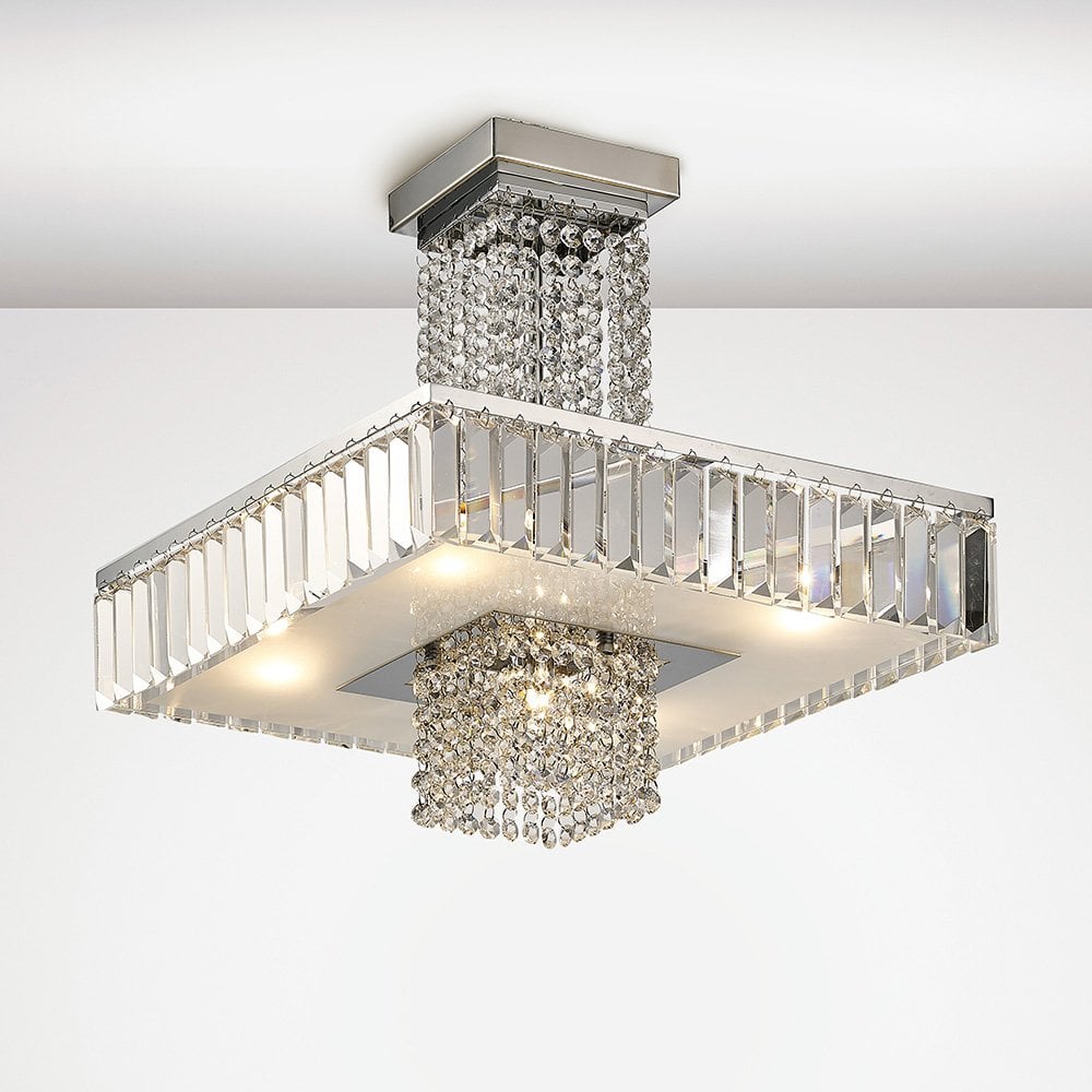 Ophelia Glamorous 6-Light Chrome and Crystal Semi-Flush Ceiling Fixture