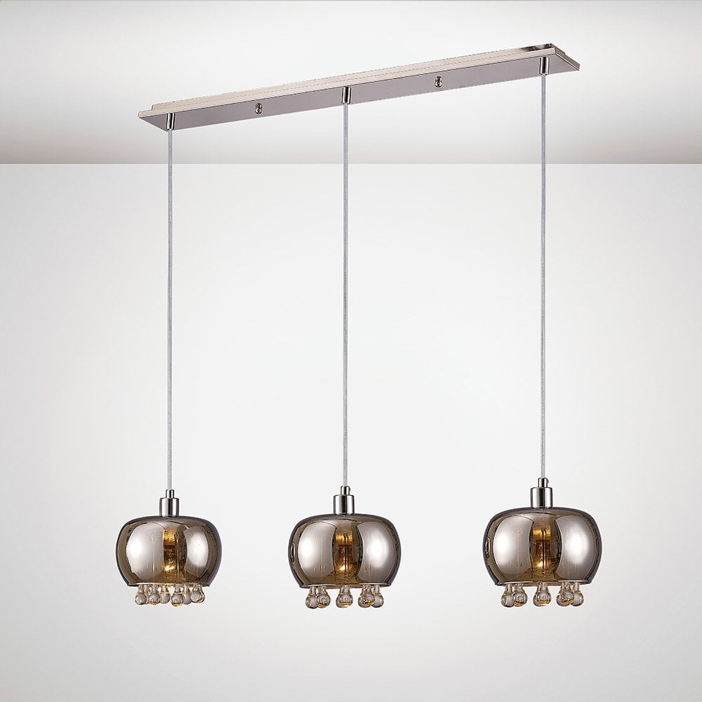 Pandora Pendant 3-Light Linear Chandelier in Chrome with Mirrored and Clear Glass
