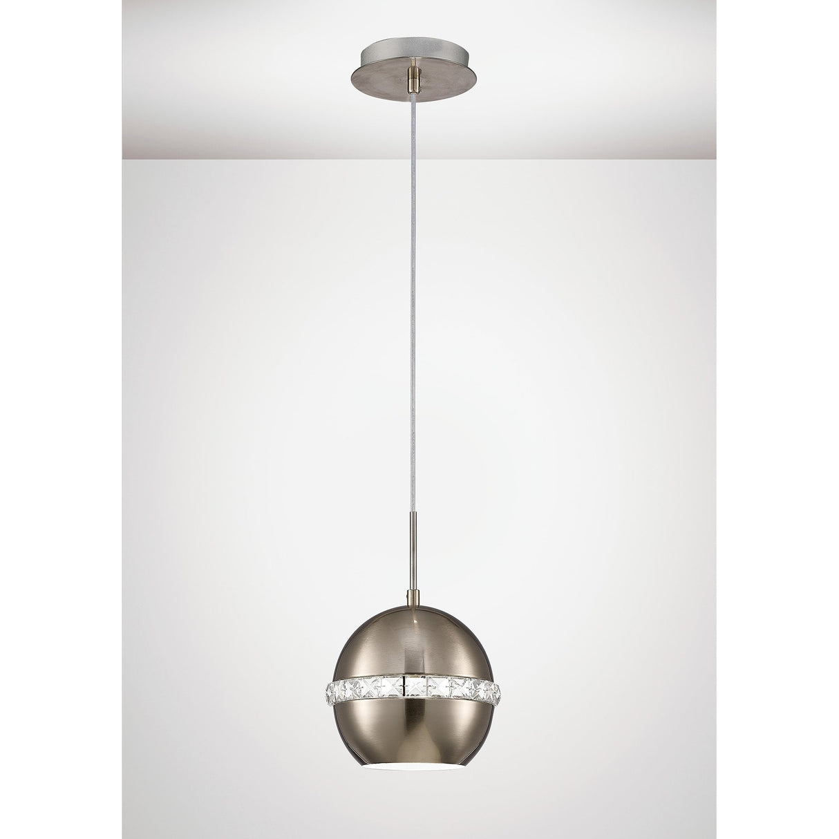 Andrea Pendant Light - 1 Light, E27, Satin Nickel & Crystal Design