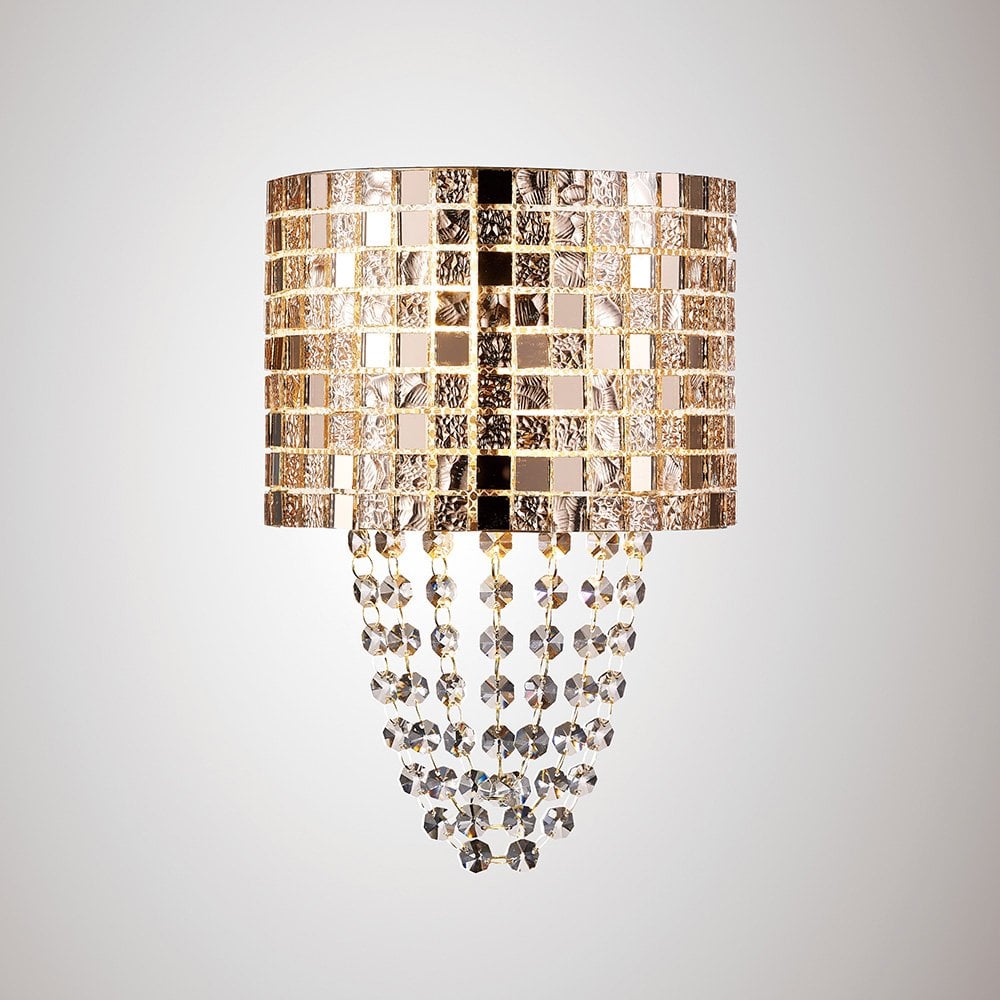 Camden Double Light Wall Sconce in Rose Gold with Mosaic Glass and Crystal Accents