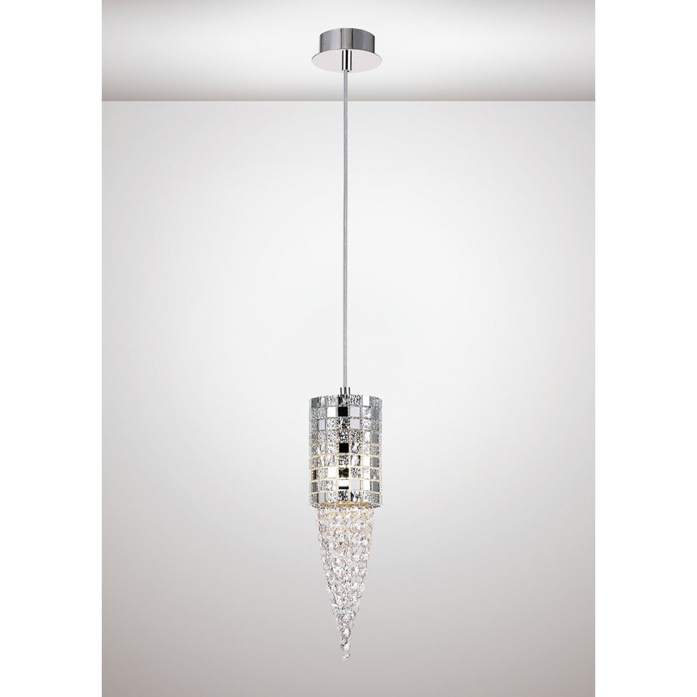 Camden Polished Chrome Single Pendant Light with Mosaic Glass and Crystal Accents