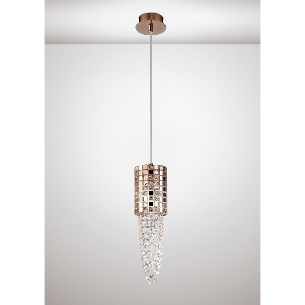 Camden Rose Gold Pendant Light with Mosaic Glass & Crystal Decor