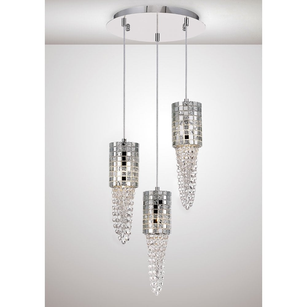 Camden Pendant Light Trio with Chrome and Crystal Accents