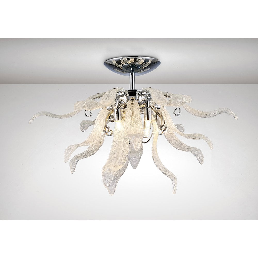 Lily 6-Light Ceiling Fixture in Polished Chrome with Sandblasted Glass Leaves