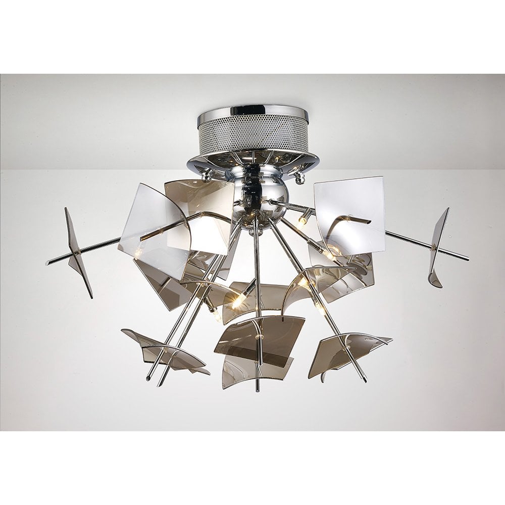 Meridan Ceiling Light - Polished Chrome & Smoke Glass, Modern 6-Light Design