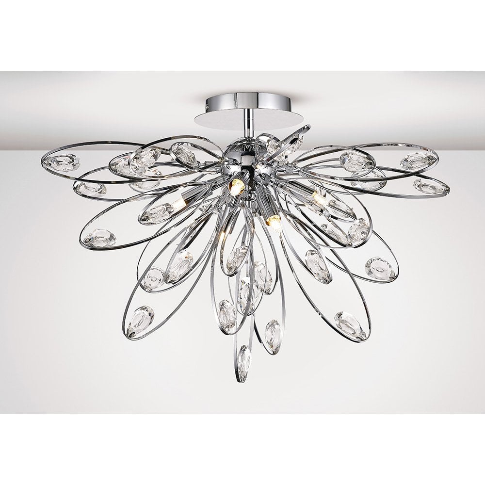 Harlow Oval Elegance 6-Light Chrome Crystal Ceiling Fixture