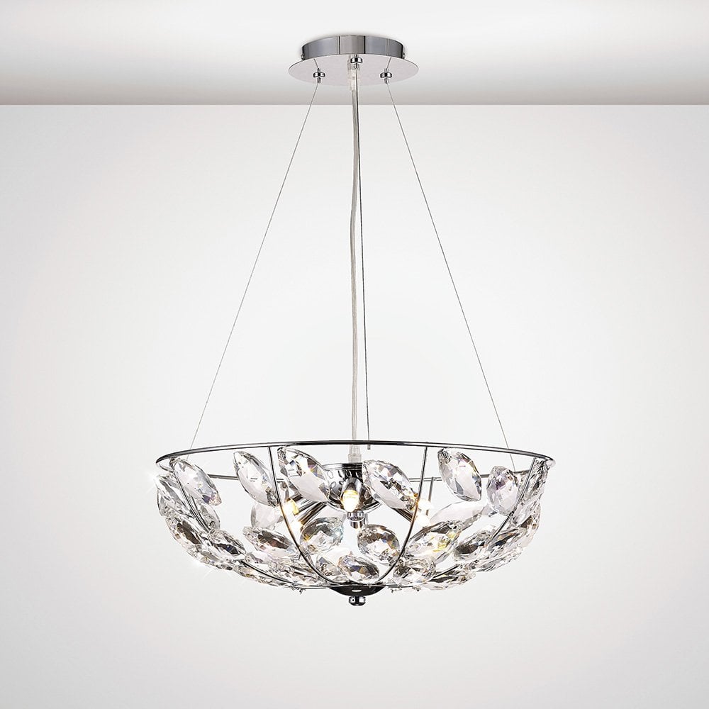 Galilea 6-Light Pendant in Polished Chrome with Floating Crystal Basket Design