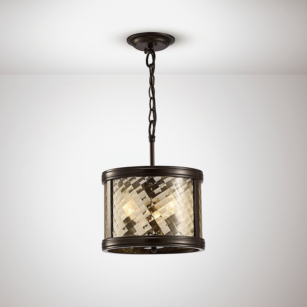 Sophisticated Asia Convertible Pendant/Semi-Flush Light in Oiled Bronze and Amber Glass