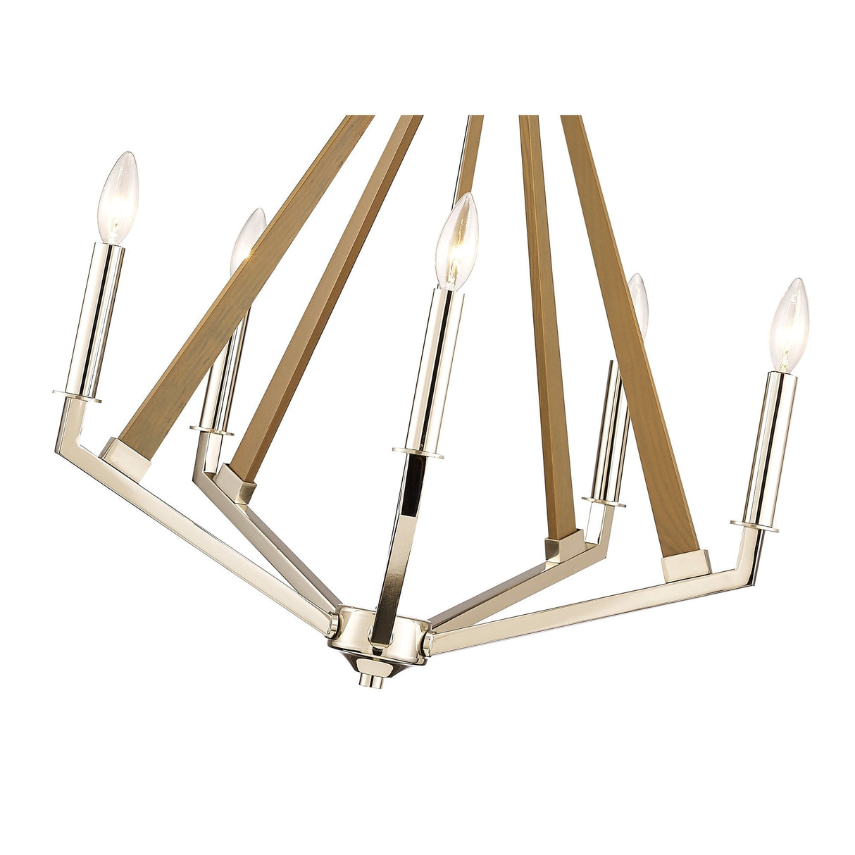 Hilton 5-Light Pentagonal Pendant in Polished Nickel and Taupe Wood