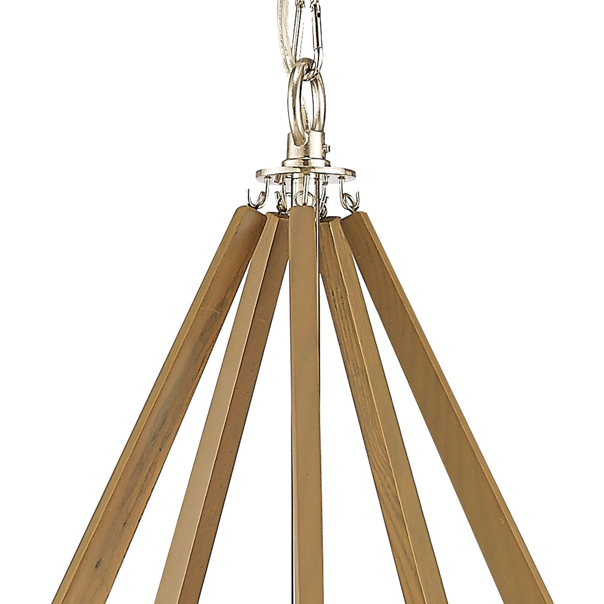 Hilton 5-Light Pentagonal Pendant in Polished Nickel and Taupe Wood