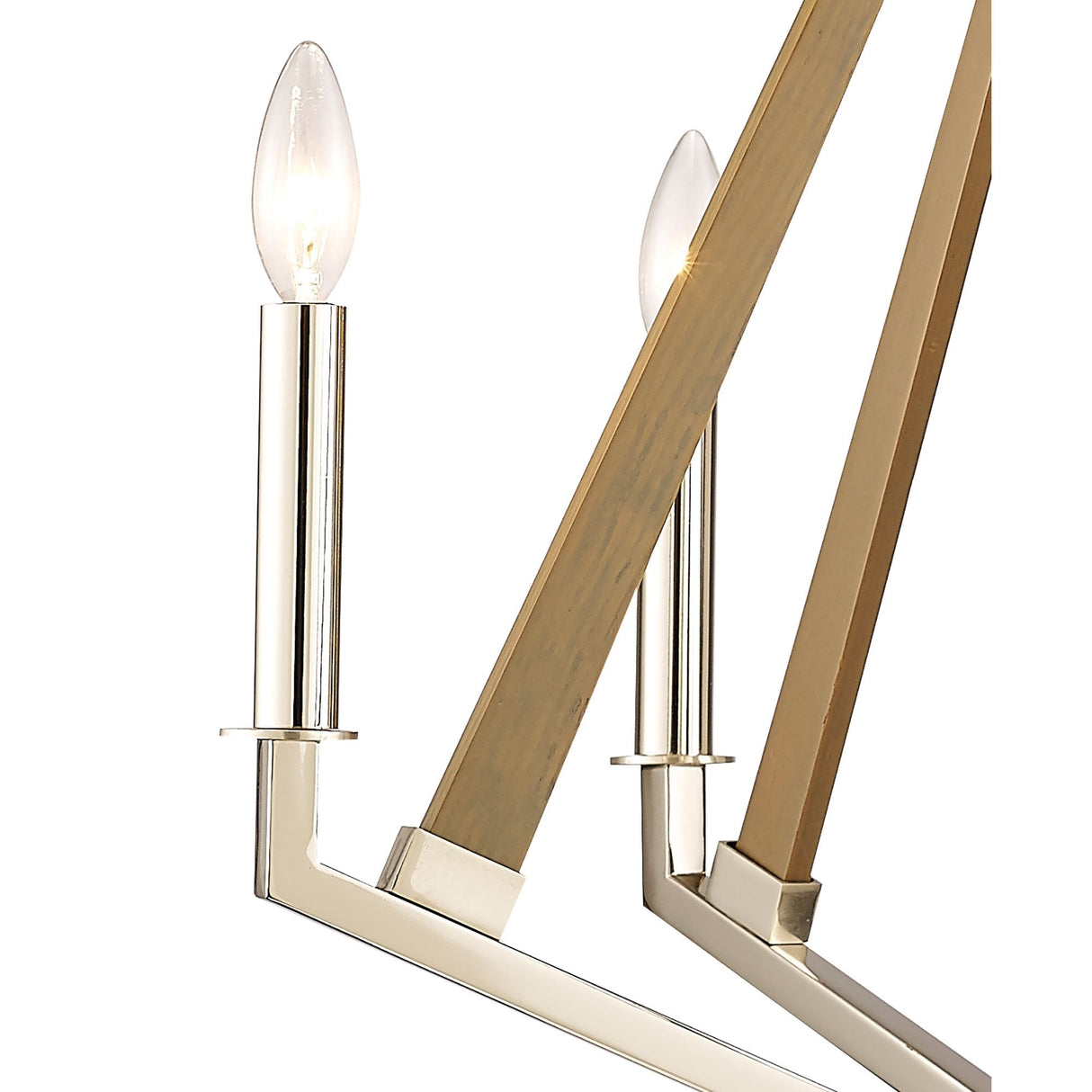 Hilton 5-Light Pentagonal Pendant in Polished Nickel and Taupe Wood