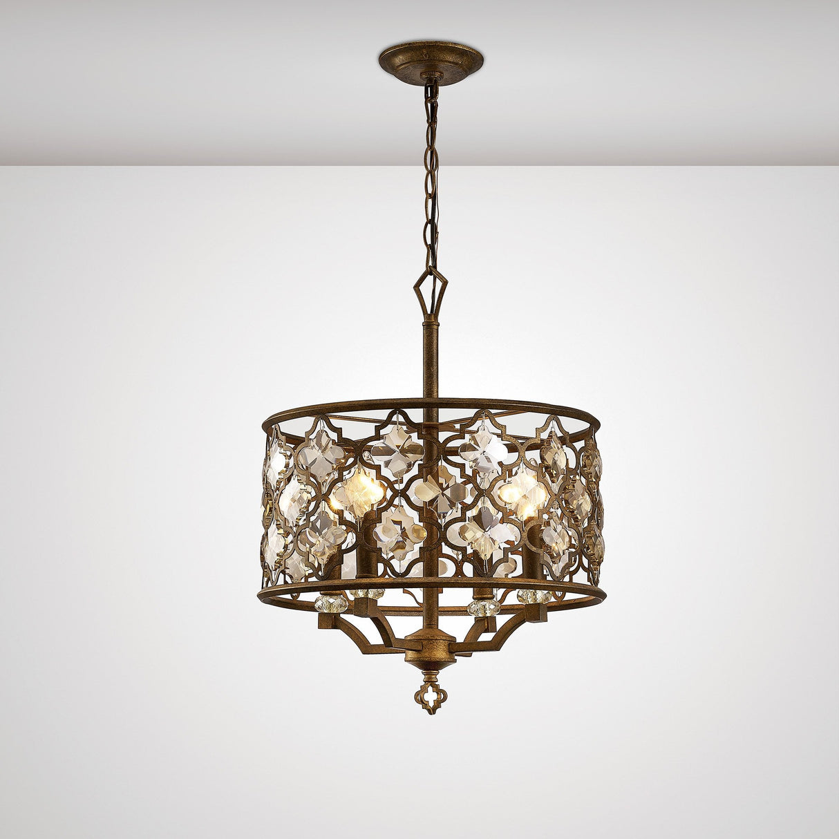 Indie Luxe 4-Light Round Pendant with Mocha and Teak Crystal Design