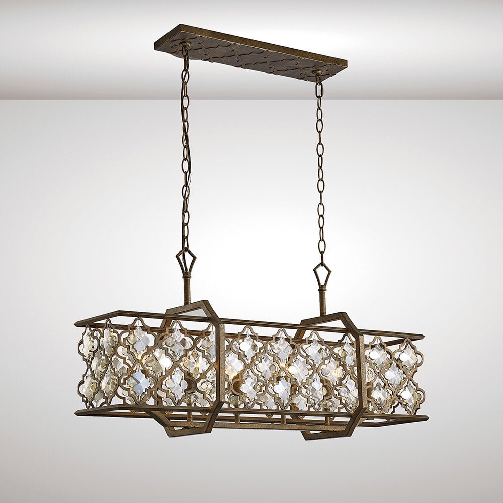 Contemporary Moroccan Inspired 6-Light Pendant in Mocha and Teak Crystal