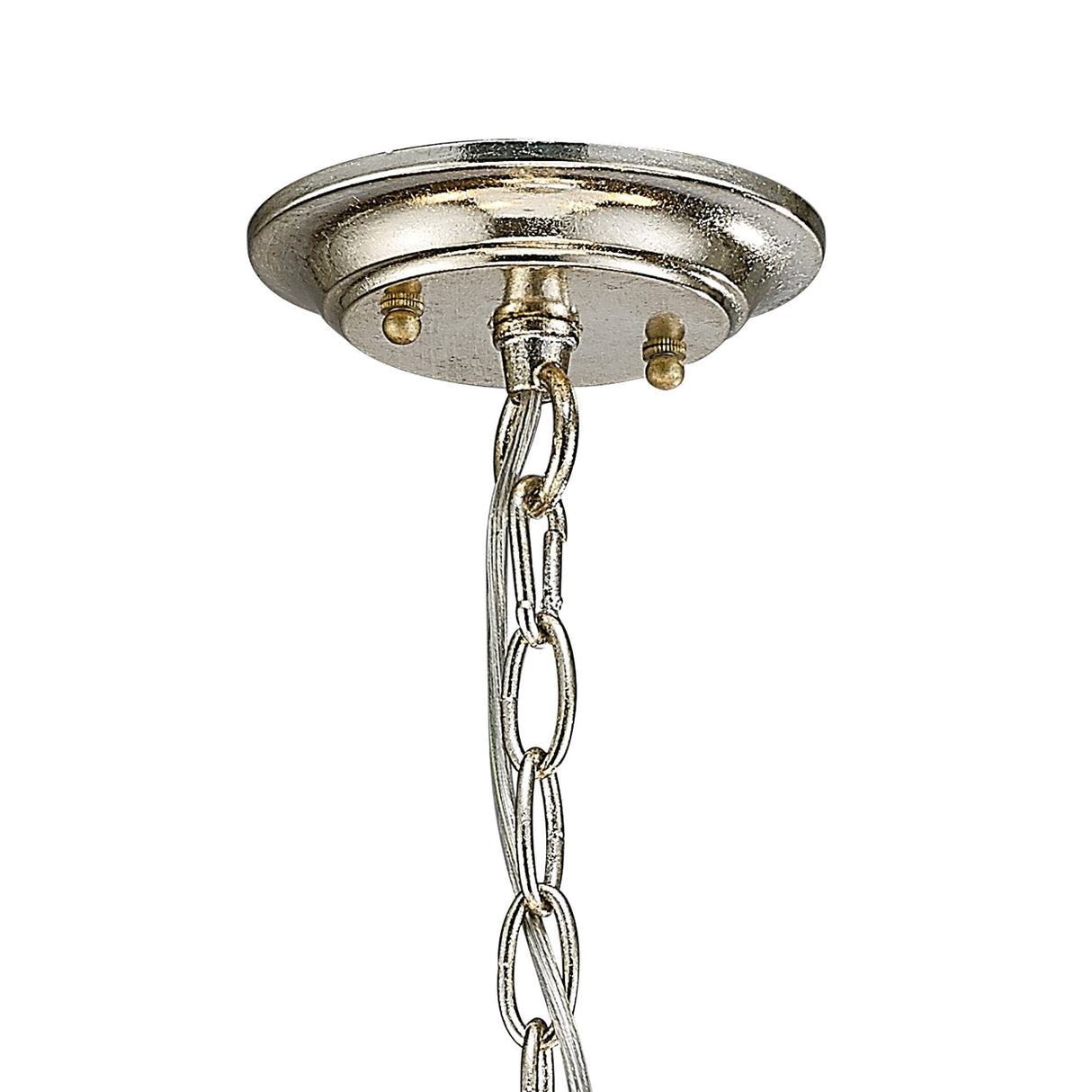 Isabella Antique Silver and Teak Pendant with Beige Shade - 5 Light E14 Chandelier